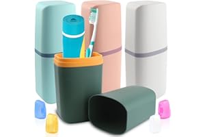 UGBO Reise Zahnbürsten Etui Zahnputzbecher Reisen Set Toothbrush Case Reiseetui Zahnbürstenhalter Zahnbürste Box und 4 Zahnbürstenhülle Tragbar für Camping Geschäftsreisen Zuhause 4 Stück