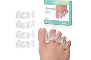 Welnove Separadores de Dedos para Corregir Juanetes - Separadores de Dedos para Mujeres y Hombres, Alivio del Dolor, Alineación de Pies, Enderezadores Ajustables (2 Pares con Caja de Regalo)
