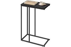 WOLTU Mesa Auxiliar Mesa de Centro Mesita de Noche Mesa Portátil, Marco de Metal, Tablero de Madera 45x25x63,5cm Negro TSG17sz