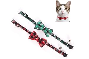 Johiux Collare Natalizio per Gatti, Collare per Gattini con Papillon Rimovibile,Simpatici Motivi a Plaid Durevole, Regolabile e Confortevole Collare per Cani e Gatti di Piccola Taglia.