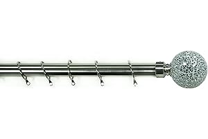K KESTREL 28 mm Extendable Curtain Pole Rods Easy Fit Rings, Crackle Glass Ball Finial(Silver, 90-160 cm)