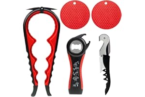 JIEOU 5 szt. wielofunkcyjny otwieracz do butelek, otwieracz do butelek piwa 5 w 1, otwieracz do butelek, gumowy otwieracz do słoików (czarny i czerwony)