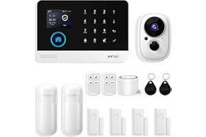 XNH Allarme Casa Senza Fili con Controllo APP, Kit da 13 pezzi(Telecamera WiFi Esterno Senza Fili,Sensore per Porte e Finestre,Rilevatore di Movimento,Sirena,Telecomando) Compatibile con Alexa
