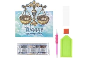 Ideen mit Herz Carte de montage de peinture diamant | 370 g/m² | 16,3 cm x 16 cm | Avec enveloppe et outils (signe du zodiaque Balance)