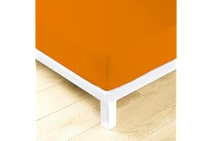 LARA MORADA - Lenzuolo sotto con Angoli Singolo Elasticizzati, 100% Cotone, Made in Italy, Tinta Unita, per Letto Singolo 1 Posto, 90cm x 200cm + 25 cm Arancio