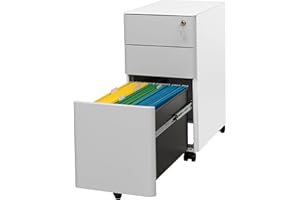 ‎LVSTEEL Aktenschrank mit 3 Schubladen und Schloss，Mobiler Metallschrank für Home Office, für Rechts-/Rechtliches/Briefgröße, Komplett montiert, Grau