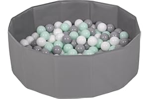 Selonis Piscina Pieghevole Con 200 Palline Colorate, Grigio:Bianco/Grigio/Menta