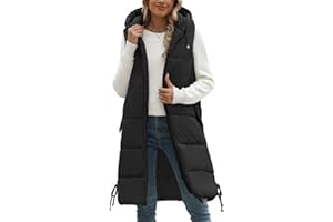 Tuopuda Chaleco Acolchado Mujer Invierno Chaleco de Plumas Chaquetas Largo sin Mangas Chaleco con Bolsillos Abrigos con Capucha
