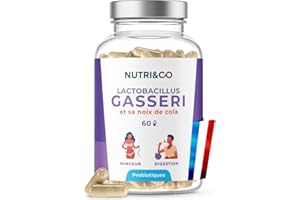 NUTRI & CO Lactobacillus Gasseri 200 milliards d’UFC/g - Probiotique Ventre Plat + Noix de Cola - Flore Intestinale Digestion - 60 gélules Gastro-Résistantes Vegan Fabriqué en France