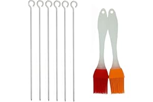 BINHAI, spiedini per Barbecue e Kebab, Spazzola da Cucina in Silicone per Pasticceria e Barbecue, Ottimo Gadget da Cucina (Spazzola per Olio, 2 Confezioni e 6 spiedini).