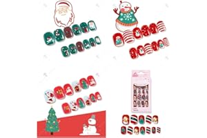 JUSTOTRY 4 Packs (96 Pcs) Children Fake Nails Short, Square Christmas French Press on Nails Patterns, Cute Stick on Nails for Kids, Acrylic New Year False Nails Short with Glue for Nail Art