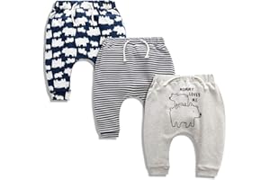 CuteOn 3 Pacco Unisex Bambini Bambino Piccolo Harem Pantaloni Cotone Elastico Trousers