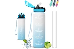 GRSTA Borraccia 1 litro, Borraccia con Cannuccia, Senza Perdite, Borraccie Motivazionale, Facile da Pulire, Borraccie Trekking, Con Slogan Motivazionale, Water Bottle per Fitness, Escursionismo, Campeggio
