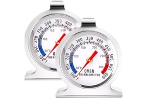 Anvin Oven Thermometers Large Dial Oven Grill Monitoring Cooking Thermometer with Dual-Scale 50-300°C/100-600°F for BBQ Baking, Hooks or Stands Alone Thermometers Durable Steel (Pack of 2)