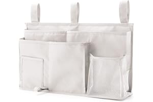 PACOLO Caddy Hanging Organizer Bedside Storage Bag, 600D Oxford Cloth with Hook&Loop for Bunk and Hospital Beds,Dorm Rooms Bed Rails(8 Pockets) (Beige)