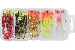 VOANZO Lot de leurres Souples de pêche – Lot de 20 vers bioniques de 5 cm avec hameçons de 2,4 g, Parfaits pour la pêche au Bar, à la Truite et au brochet