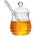 GuDoQi Glass Honey Pot with Dipper, Honey Jars with Lids and Honey Stick, 250ml Honey Dispenser Glass Container