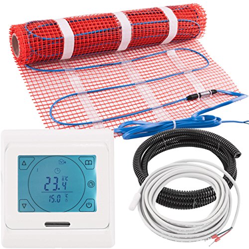 VILSTEIN© Elektrische Fußbodenheizung (1,5m² - 3m lang / 0,5m breit) Elektro Fußboden-Heizmatte 150W/m² für Fliesen-boden Fußboden-Heizsystem Elektrisch inkl. Thermostat TWIN Technologie Komplett-Set