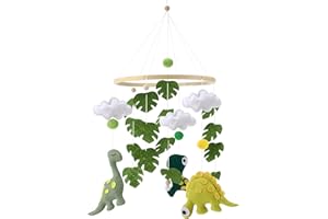 Auauraintt Lit bébé Mobile, Cloche de lit Animal Dinosaure, avec décoration Suspendue Boule de Feutre, Bois Berceau Bébé Jouet, adapté à la chambre d'enfant, cadeau pour bébé fille ou garçon