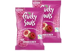FruitySouls - Gefriergetrocknete Himbeeren mit Schokolade | 2 Pack (160g) | Weiße und Vollmilch-Schokolade | Schokolierte Früchte | Gefriergetrocknete Früchte mit Schokomantel | Schokofrüchte