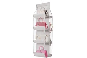‎AARAINBOW AARAINBOW Handtaschen Organizer zum Aufhängen, Oxford Handtasche Aufbewahrung für Familienschrank, 8-Taschen Kleiderschrank Organizer Faltbarer Hängeregal für Schultertasche, 113H*34.5W (C-Hellgrau)