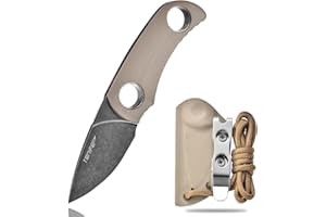 TONIFE Runer Feststehendes Neck Knife mit Scheide und Lanyard 4,7cm Full Tang-Klinge EDC Messer Neck Knife für Outdoor (Warmer Sand+Schwarz Oxid dann Stonewash)