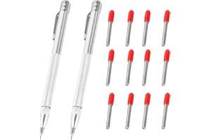Gudalea 2 pièces Stylo Carbure de Tungstène, Pointe à Tracer Diamant, Outil de Traçage pour Métal avec 12 Pointes de Marquage de Rechange pour Verre, Céramique et Acier Trempé (Argent)
