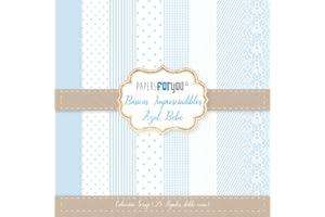 PAPERSFORYOU Papers For You - Kit de Papeles Mini para Scrapbooking | Colección "Básicos Imprescindibles Azul Bebé" | Incluye 25 Papeles a Doble Cara con Diseños Diferentes | Tamaño 17 x 17 cm (6,6" x 6,6")