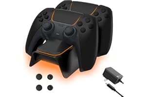 NexiGo Base Ricarica PS5, 2H Rapida Caricatore Joystick PS5 con EU-Adattatore di Alimentazione e Indicatore LED, Caricatore Controller PS5 per Playstation 5 Wireless Controller