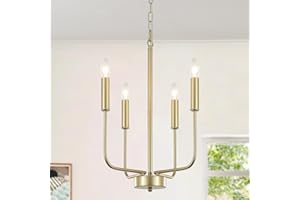 MRHYSWD Lampara Araña Dorado, 4 Luces Lampara Colgante Techo Vintage Modernas Lamparas de Techo Salon Lampara Techo Dormitorio Isla Cocina Pasillo Comedor, Bombillas E14 (Excluidas)