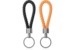 Apausvcm 2Pcs Braided Leather Keychain, Handwoven Keyring Straps for Men Women with Metal Key Fob and Key Ring for Home Office Car Keys Bags Wallets