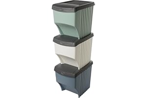 SUSTANIA Système de tri des déchets de qualité supérieure à 3 compartiments, empilable, avec volume de 3 x 22 l, poubelle et système de tri des déchets pour la cuisine et la maison, 40 x 30 x 33 cm