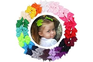JOYOYO 40 Pcs Hair Bows for Girls Hair Clips for Girls Toddlers - Grosgrain Ribbon Craft Pinwheel Bows In Pairs Medium Size 3.5 Inch