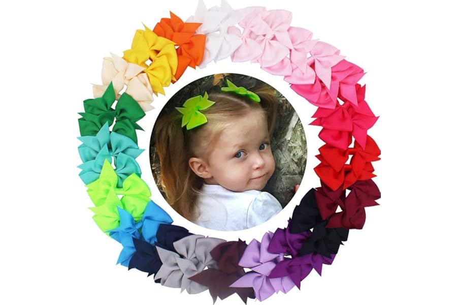JOYOYO 40 Pcs Hair Bows for Girls Hair Clips for Girls Toddlers - Grosgrain Ribbon Craft Pinwheel Bows In Pairs Medium Size 3.5 Inch