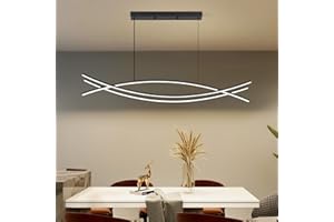 Mikeru Moderna Lampada a Sospensione a LED, 100cm Colore Nero Dimmerabile per Sala Da Pranzo Con Telecomando E Funzione Memoria 3 Luci a Colori (3000k/4500k/6000k) Lampadario per Cucina, Interni