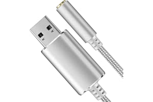 Canfon Audio-Adapter USB auf 3,5 mm Kopfhörer und Mikrofonbuchse mit 3,5 mm Combo-Aux-Stereo-Konverter für Headset, Mac, PS4, PC, Laptop, Desktops, externe Soundkarte, Audio für Windows (20 cm, weiß)