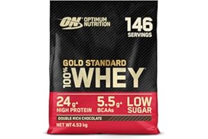 Optimum Nutrition Gold Standard 100% Whey Proteine in polvere per lo Sviluppo e il Recupero Muscolare con Glutammina e Aminoacidi BCAA Naturali, Gusto Doppio Cioccolato, 146 dosi, 4,53 kg