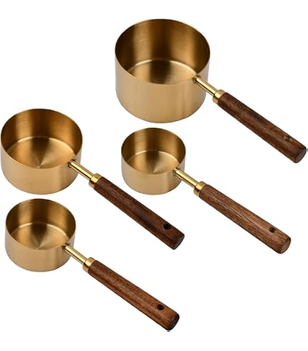 Set De 4 Cuillères Doseuses En Inox Avec Manche Bois | 1 Tbsp, 1 Tsp, 1/2 Tsp, 1/4 Tsp | Pour Cuisine Et Pâtisserie