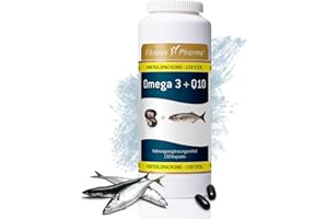 ‎FITNESS PHARMA Hochdosierte Coenzym-Q10-Kapseln mit Fischöl I 150 Stück mit Fischöl (2000 mg) & Q10 (60 mg) pro TD I Omega 3 (800 mg) mit EPA, DHA und Q10 | Stärkt Konzentration, Herz und Immunsystem