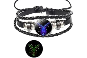 Ashopfun Zodiac Signs Spirit Bracelet,Handmade Woven Multilayer Adjustable 12 Constellation Zodiac PU Leather Bracelets Unisex,Glow in the Dark Zodiac Jewelry Gifts For Women Men