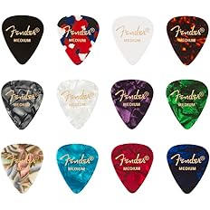Fender 351 Celluloid Guitar Picks Medium, Assorted, 12 Pack | Classic 351 shape, made in USA, assorted colours, celluloid feel, beginners and pros, acoustic and electric guitar - View 8