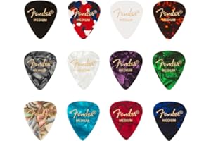 Fender 351 Shape – Plettri in Celluloide, Assortiti, Confezione da 12, Spessore Medio, Tono Caldo e Versatile