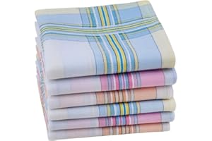 HOULIFE Femme Mouchoirs Tissu en Pur Coton Peigné Motif Rayures Carreaux Classique pour Usage Quotidien Lot de 6/12 Pièces 28x28cm Cadeau de Noël