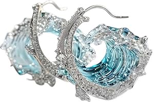 WSRRDRECVHi Ocean Themed Jewelry Set,Boho Ocean Wave Necklace Earrings/Rings Set,Summer Marine Theme Jewelry Gifts,Rhinestone Sea Wave Ring,Inspirational Ocean Jewelry Ocean Lovers Gifts