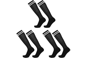 SKHAOVS 3 Paires Chaussettes de Football Enfant, Chaussette Foot Noires pour Garçons Filles, Chaussettes Hautes de Sports Chaussettes D'entraînement Chaussettes de Rugby Basket pour 5 à 12 Ans
