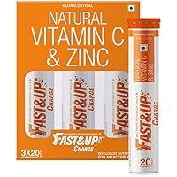 Fast&Up Charge - Vitamin C antioxidant 1000 mg - Natural Amla for Immunity - 60 Effervescent Tablets - Orange flavour