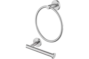 KES Toilet Roll Holder and Towel Ring Set, Bathroom Hardware Set Bathroom Accessory Kit 2 Pieces SUS304 Stainless Steel Wall Mounted Brushed Finish, LA202-23