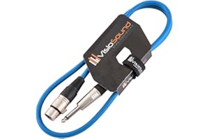 VisioSound Female XLR to 6.35mm 1/4" Mono Jack Lead/Microphone/Signal Cable / 6 Colours 1m Blue