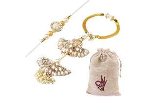 HATHKAAM Lumba Rakhi Set, 1Pc Rakhe for Brother & 1 Pc Lumba Bhabhi Set, Traditional Rakhri Handmade by Women Artisans, Love 