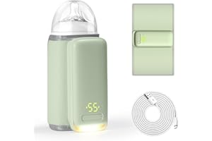 TOWWOO Calentador de Biberones para Niños, 6000 mAh Calienta Biberones Portatil, Batería de Carga USB, Temperatura Ajustable, Bolsas Térmicas para Botellas de Viaje Mantenga la Leche y la Comida para Bebés